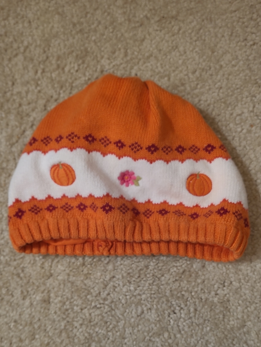 Gymboree Orange and White Pumpkin Knit Hat